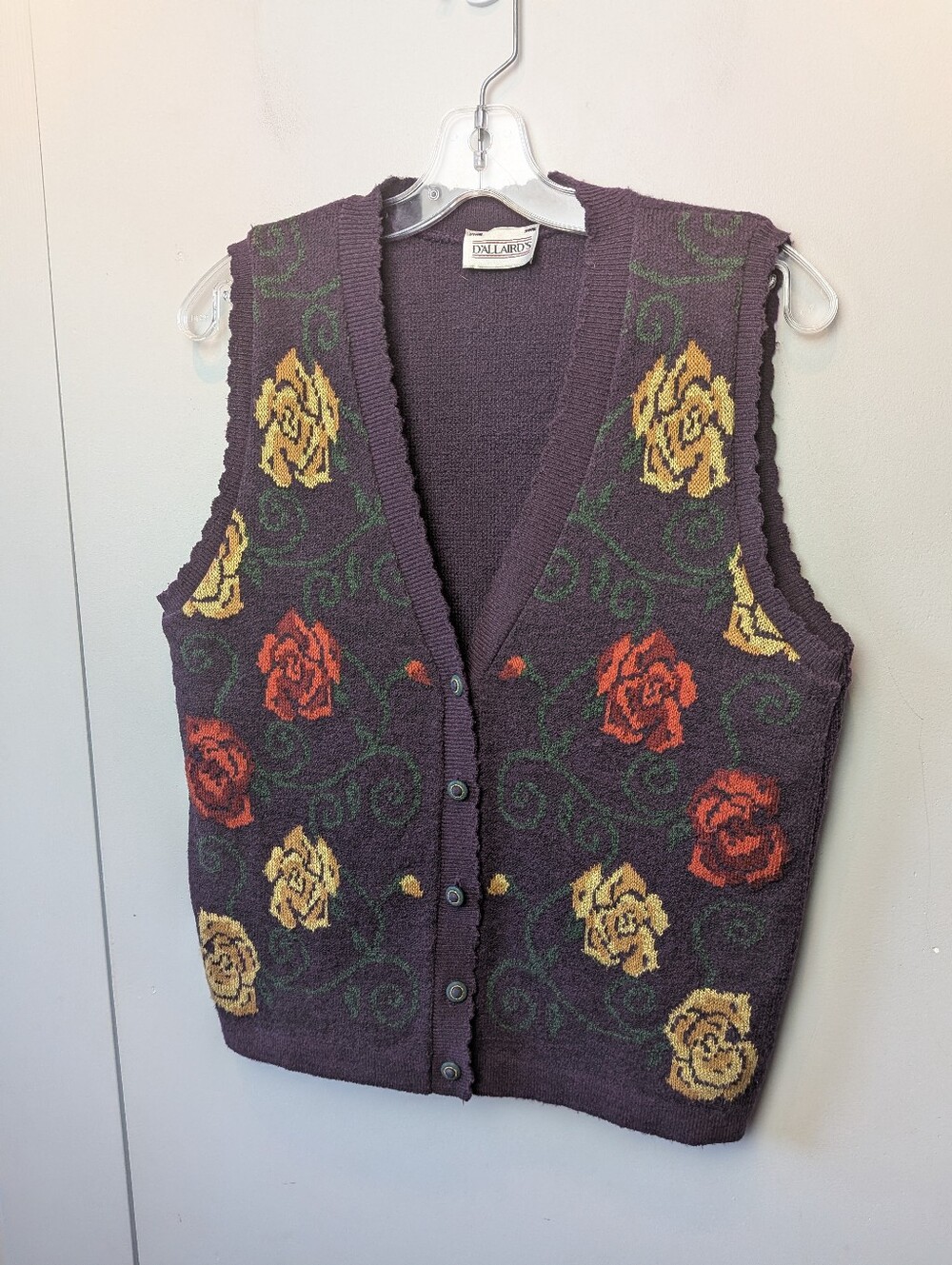 VINTAGE 90' D'Allaird's Women Sleeveless Cardigan Floral Purple Size ? Buttons